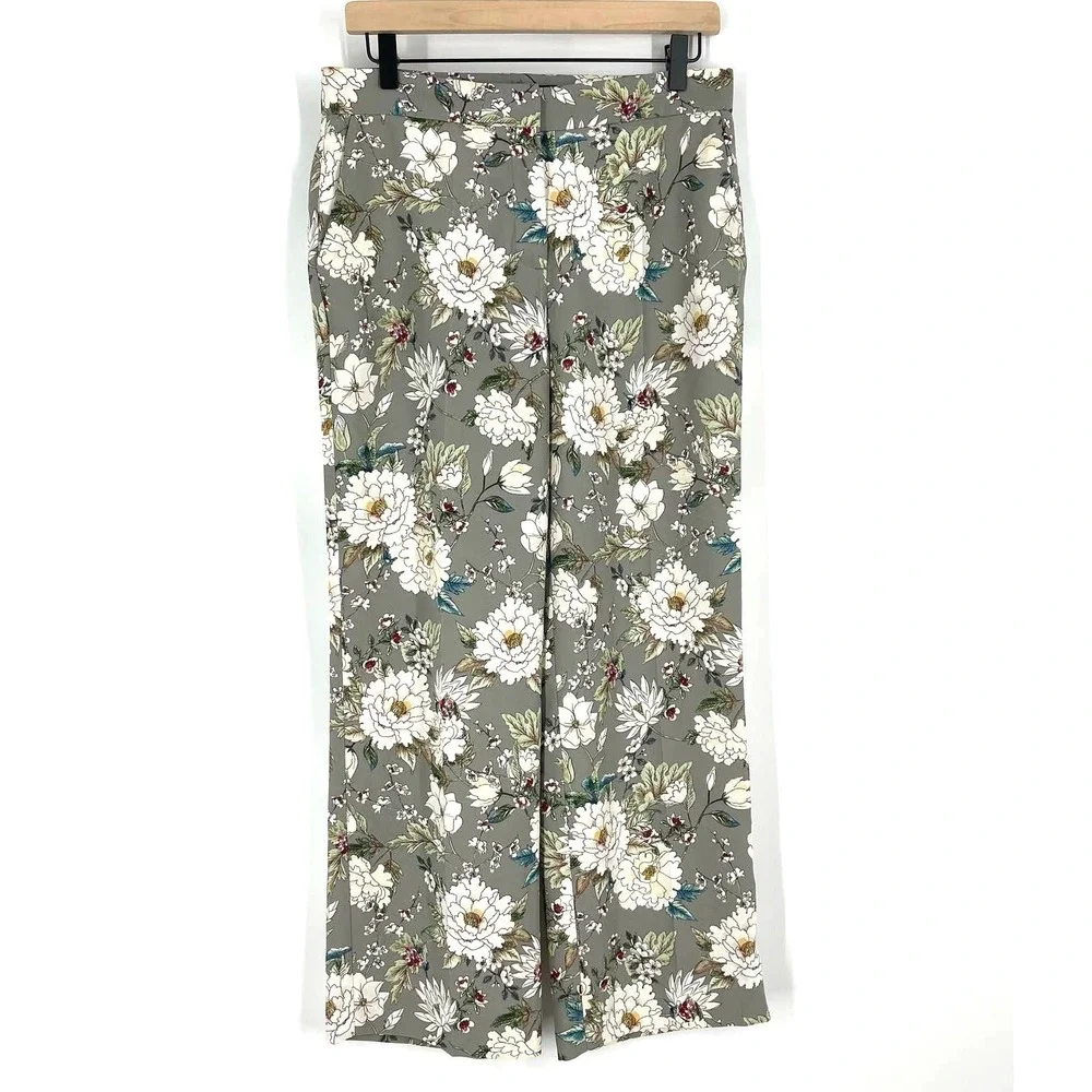 Zara Basic Collection Gray and White Floral Print Casual‎ Business Pants Medium